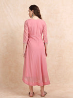 Load image into Gallery viewer, Pink Poly Shimmer Embroidered Solid Flared Kurti
