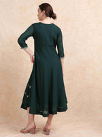 Load image into Gallery viewer, Deep Green Poly Shimmer Embroidered Solid  Flared Kurti

