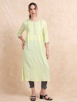 Load image into Gallery viewer, Light Green Rayon Embroidered A-Line Kurti