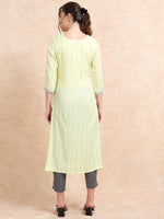 Load image into Gallery viewer, Light Green Rayon Embroidered A-Line Kurti