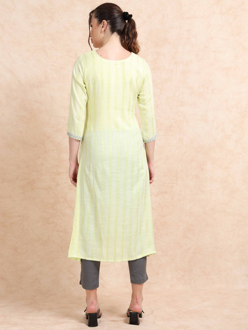 Light Green Rayon Embroidered A-Line Kurti