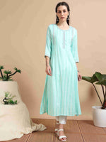 Load image into Gallery viewer, Mint Green Rayon Embroidered A-Line Kurti