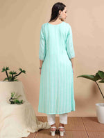 Load image into Gallery viewer, Mint Green Rayon Embroidered A-Line Kurti