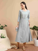 Load image into Gallery viewer, Grey Solid Cherry Silk with Embroidery Flair Kurti
