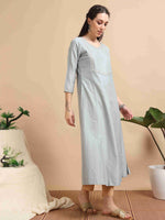 Load image into Gallery viewer, Grey Solid Cherry Silk with Embroidery Flair Kurti
