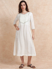 White Solid Cherry Silk with Embroidery Flair Kurti