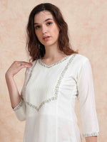 Load image into Gallery viewer, White Solid Cherry Silk with Embroidery Flair Kurti
