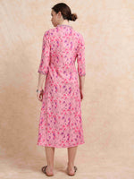 Load image into Gallery viewer, Pink Floral Printed Linen Cotton Flair Kurti
