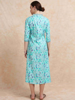 Load image into Gallery viewer, Light Teal Floral Linen Cotton Printed Flair Kurti
