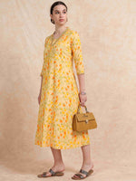 Load image into Gallery viewer, Pastel Yellow Floral Printed Linen Cotton Flair Kurti
