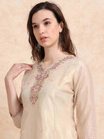 Load image into Gallery viewer, Cream Tissue Silk Fancy Embroidered Anarkali Kurti
