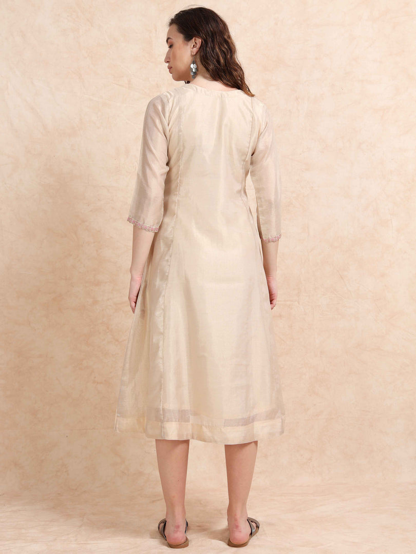 Cream Tissue Silk Fancy Embroidered Anarkali Kurti