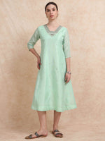 Load image into Gallery viewer, Pista Green Tissue Silk Fancy Embroidered Anarkali Kurti
