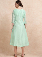 Load image into Gallery viewer, Pista Green Tissue Silk Fancy Embroidered Anarkali Kurti
