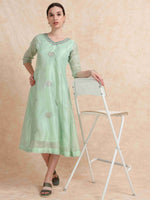 Load image into Gallery viewer, Mint Green Tissue Silk Fancy Embroidered Anarkali Kurti
