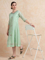 Load image into Gallery viewer, Mint Green Tissue Silk Fancy Embroidered Anarkali Kurti

