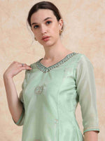 Load image into Gallery viewer, Mint Green Tissue Silk Fancy Embroidered Anarkali Kurti
