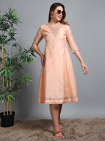 Load image into Gallery viewer, Peach Tissue Silk Fancy Embroidered Anarkali Kurti
