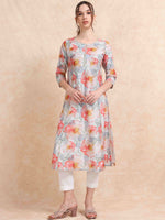 Load image into Gallery viewer, Red Floral Digital Print with Lace work A-line Kurti
