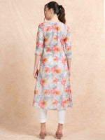 Load image into Gallery viewer, Red Floral Digital Print with Lace work A-line Kurti
