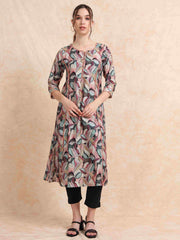 Multi Floral Digital Print with Lace work A-line Kurti