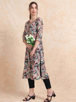 Load image into Gallery viewer, Multi Floral Digital Print with Lace work A-line Kurti
