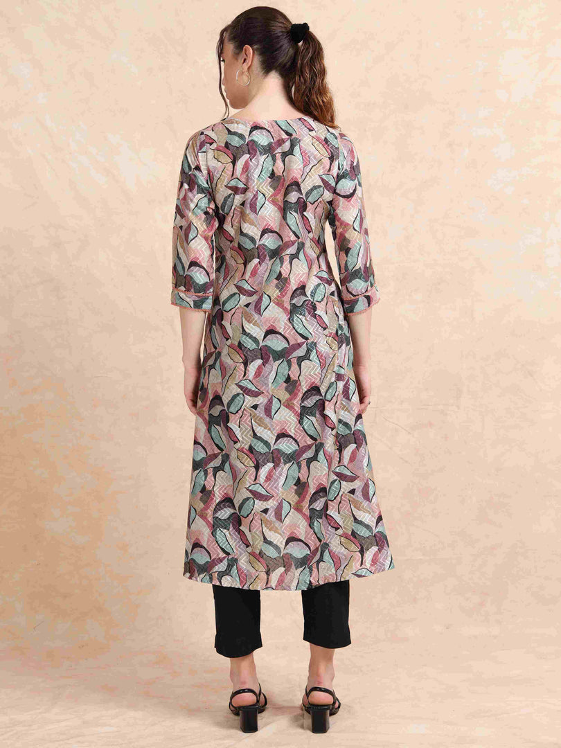 Multi Floral Digital Print with Lace work A-line Kurti