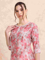 Load image into Gallery viewer, Pink Floral Digital Print with Lace work A-line Kurti
