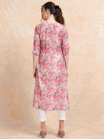 Load image into Gallery viewer, Pink Floral Digital Print with Lace work A-line Kurti
