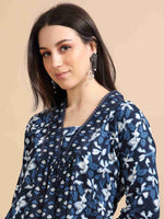 Load image into Gallery viewer, Cobalt Blue Block Print Cotton Anarkali Kurta, Solid Pants &amp; Printed Dupatta Set
