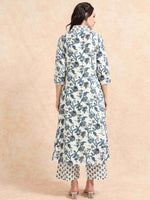 Load image into Gallery viewer, Ivory &amp; Blue Floral Block Print Cotton Anarkali Kurta, Solid Pants &amp; Printed Dupatta Set

