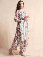 Load image into Gallery viewer, Ivory &amp; Maroon Floral Block Print Cotton Anarkali Kurta, Solid Pants &amp; Printed Dupatta Set
