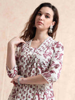 Load image into Gallery viewer, Ivory &amp; Maroon Floral Block Print Cotton Anarkali Kurta, Solid Pants &amp; Printed Dupatta Set
