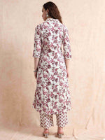 Load image into Gallery viewer, Ivory &amp; Maroon Floral Block Print Cotton Anarkali Kurta, Solid Pants &amp; Printed Dupatta Set
