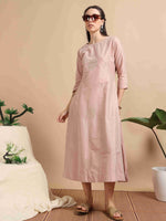 Load image into Gallery viewer, Blush Pink Cherry Silk Solid Embroidered A-Line Kurti