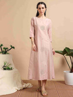 Load image into Gallery viewer, Blush Pink Cherry Silk Solid Embroidered A-Line Kurti
