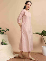 Load image into Gallery viewer, Blush Pink Cherry Silk Solid Embroidered A-Line Kurti