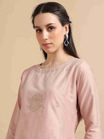 Load image into Gallery viewer, Blush Pink Cherry Silk Solid Embroidered A-Line Kurti