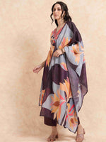 Load image into Gallery viewer, Wine Digital Printed Hand work Embroidered A-Line Kurti, Pant and Dupatta Set
