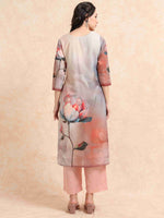 Load image into Gallery viewer, Grey Digital Printed Hand work Embroidered A-Line Kurti, Pant and Dupatta Set
