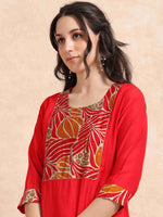 Load image into Gallery viewer, Red Vetican Silk Solid Hand work A-line Kurti, Pant and Dupatta Set