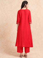 Load image into Gallery viewer, Red Vetican Silk Solid Hand work A-line Kurti, Pant and Dupatta Set