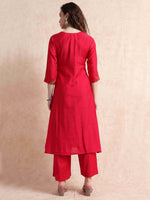 Load image into Gallery viewer, Red Vetican Silk Solid Hand work A-line Kurti, Pant and Dupatta Set
