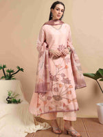Load image into Gallery viewer, Blush pink Tissue Shimmer Digital Printed Hand work A-line Kurti, Pant and Printed dupatta Set
