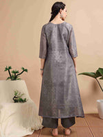 Load image into Gallery viewer, Grey Tissue Shimmer Digital Printed Hand work A-line Kurti, Pant and Printed dupatta Set
