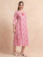 Load image into Gallery viewer, Pink Slub Cotton Floral Printed A-Line Kurti
