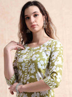 Load image into Gallery viewer, Sage Green Cotton Printed Straight Kurti, pant and Printed Dupatta

