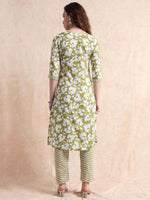 Load image into Gallery viewer, Sage Green Cotton Printed Straight Kurti, pant and Printed Dupatta

