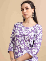 Load image into Gallery viewer, Orchid Purple Cotton Printed Straight Kurti, pant and Printed Dupatta
