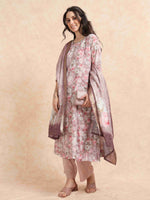 Load image into Gallery viewer, Lavender lychee Silk Floral Printed Flair Kurti, Pant and Printed Dupatta
